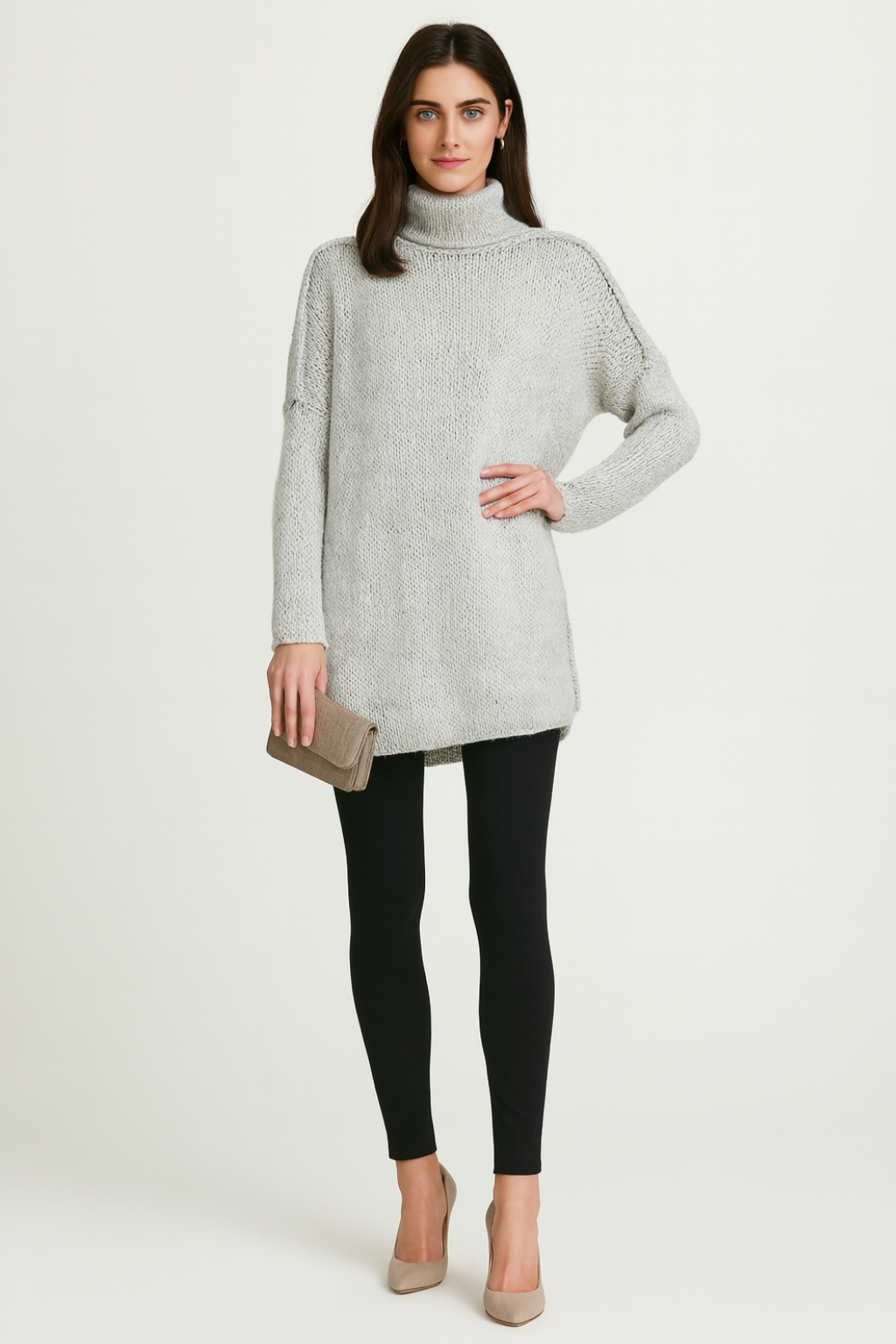Maglione Lungo Casual a Dolcevita da Donna