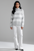Maglione Donna a Righe con Collo Alto Morbido Maglione Invernale in Maglia