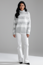 Maglione Donna a Righe con Collo Alto Morbido Maglione Invernale in Maglia