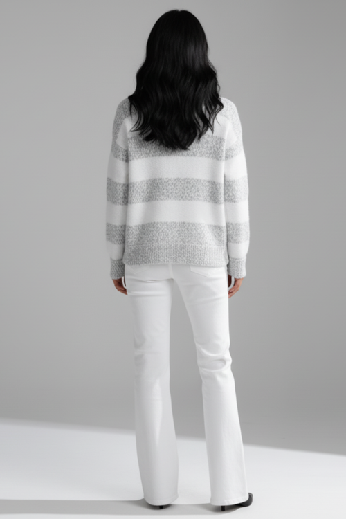 Maglione Donna a Righe con Collo Alto Morbido Maglione Invernale in Maglia