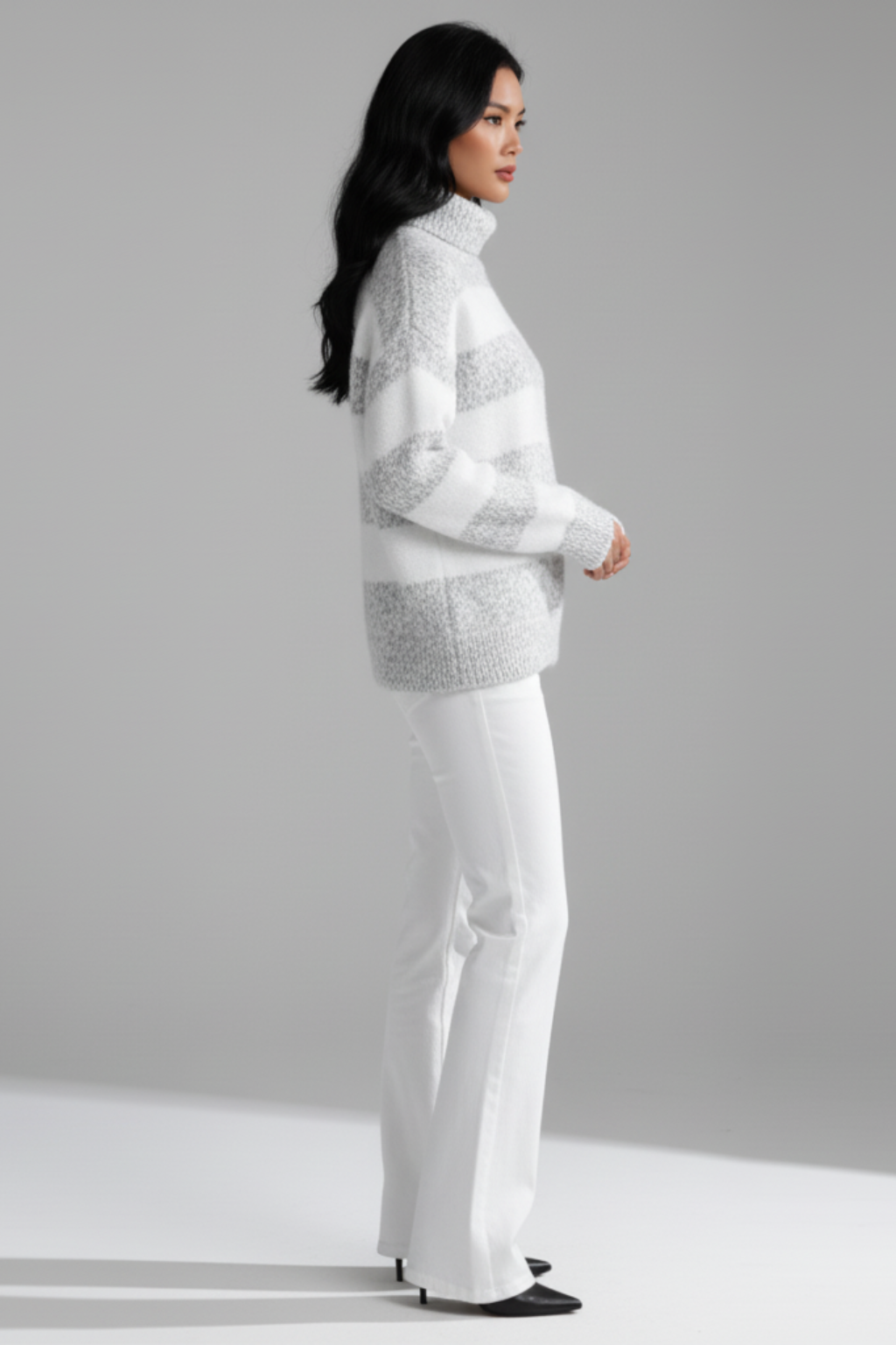 Maglione Donna a Righe con Collo Alto Morbido Maglione Invernale in Maglia