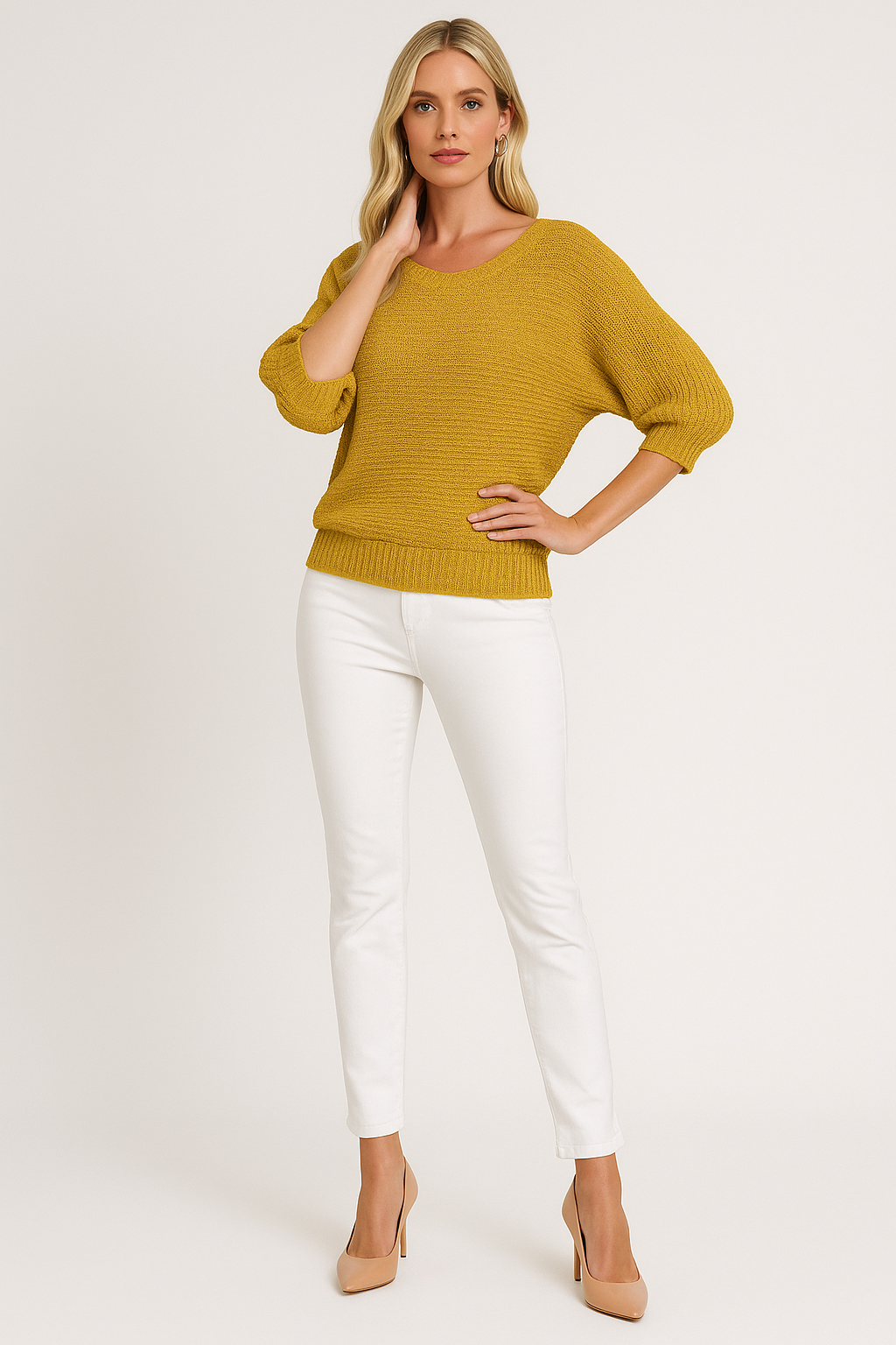 Top Pullover in Maglia a Mezza Manica da Donna Leggero